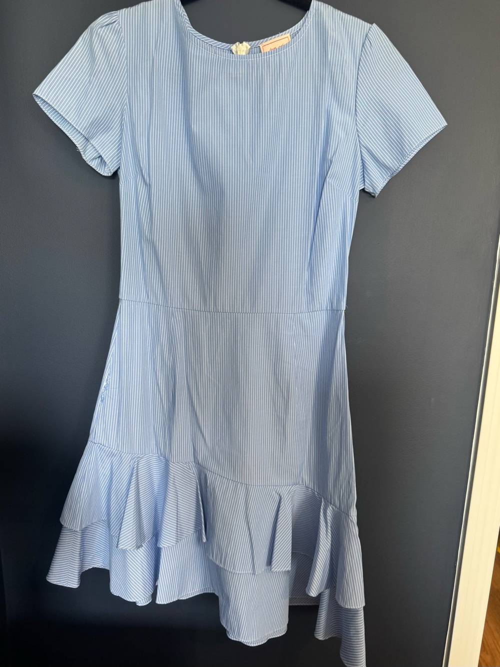 love...ady Light Blue Pinstripe Cotton Ruffle Dress